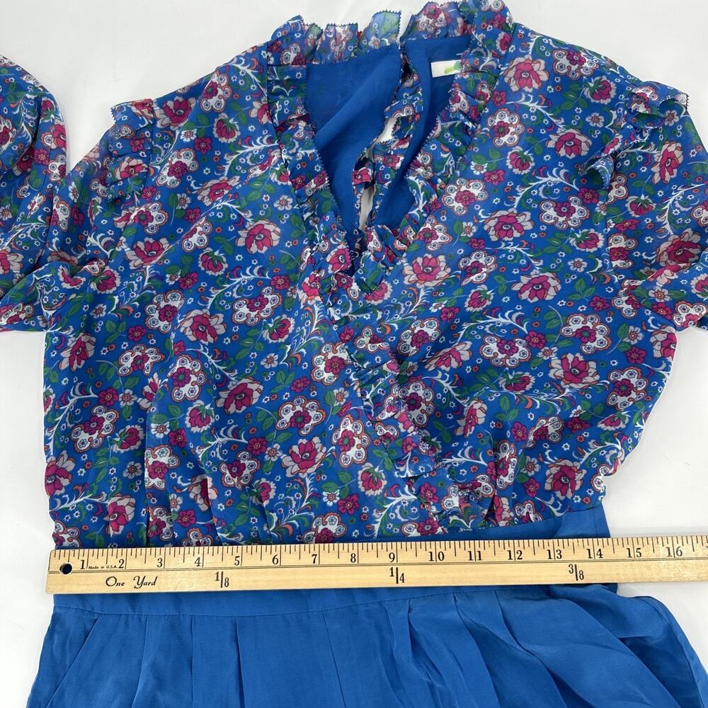 Boden Melody Silk Blend Jumpsuit Womens Size 4 Blue Floral Ruffle - Picture 12 of 15
